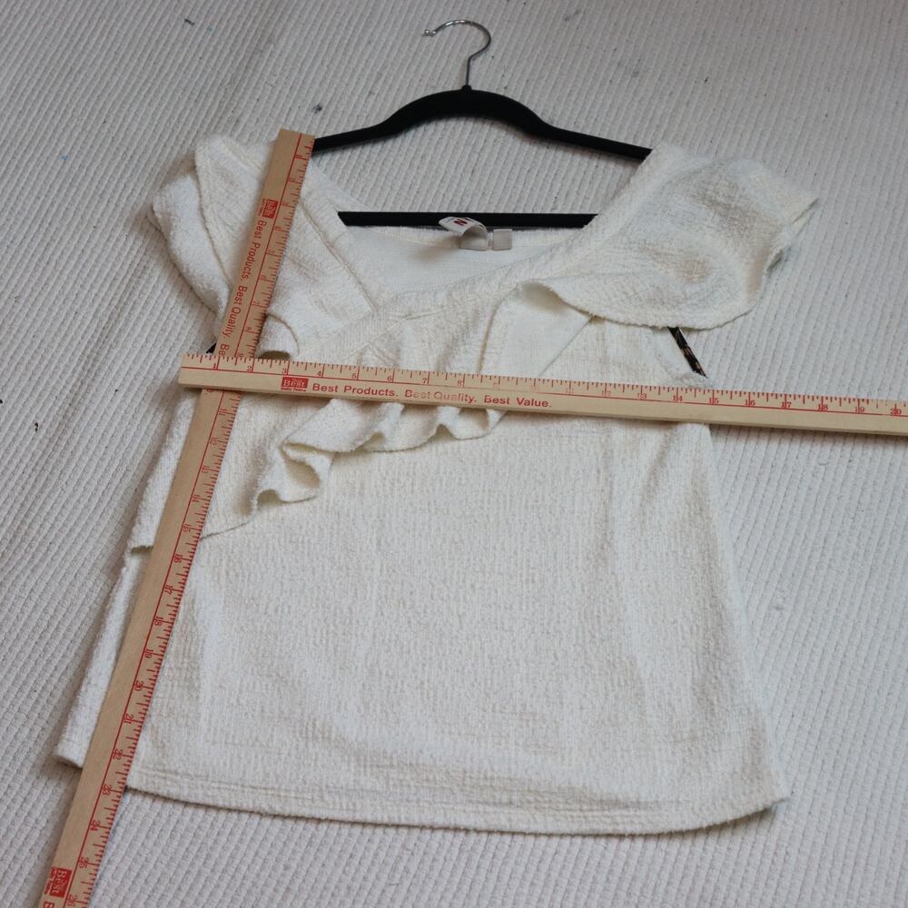 Dolan Cream Textured Ruffle Knit Top Small Ivory - Picture 3 of 7